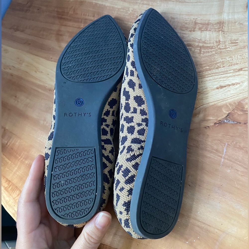 Rothy's Leopard Print Pointed Toe Flats with Blue Trim - Picture 4 of 4